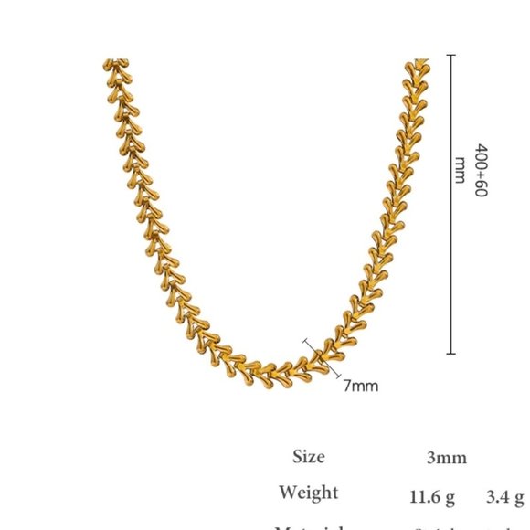 New 18K Gold Plated Fishbone Leaf Link Necklace - Picture 3 of 6